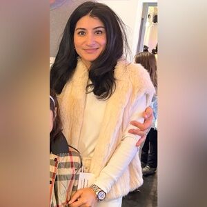 Calypso Christian Gelle Ivory 100% Rabbit 🐇 Fur Vest Pockets Vintage Luxury 🐰